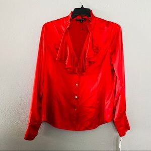 Lafayette 148 red top sz 14 ruffle button front